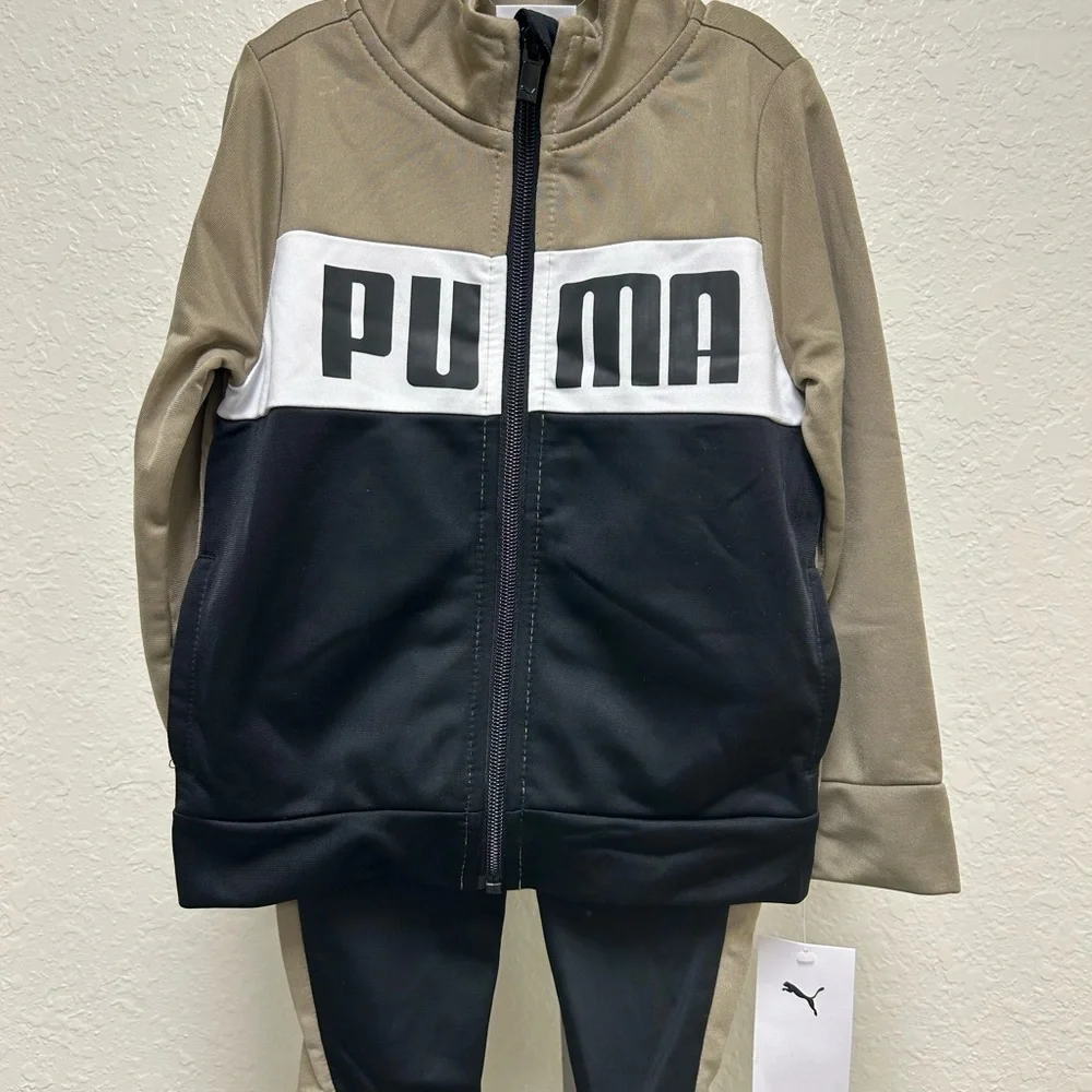 NWT Puma 2 Piece Track Suit Set 24 Months Tan Black Full Zip Athletic Outfit - Picture 6 of 7